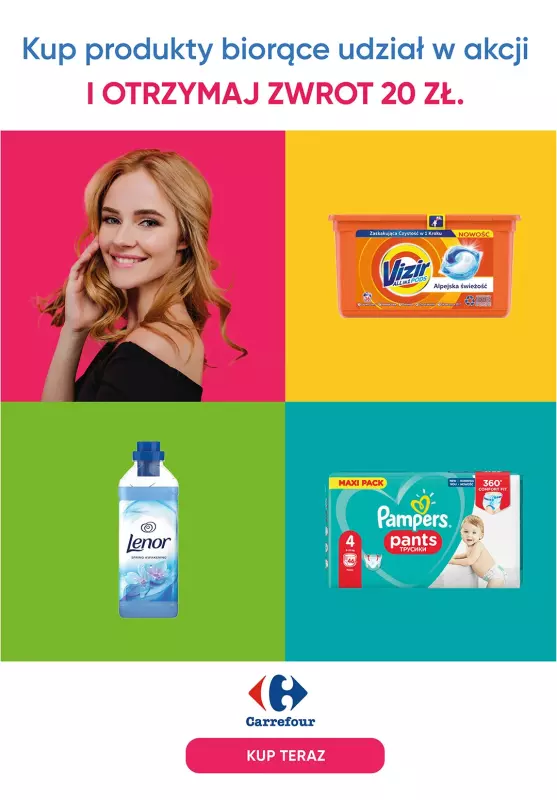 EveryDayMe -20 zł na zakupy - gazetka promocyjna Kup produkty P&G w Carrefourze i odbierz 20 zł od środy 19.08 do środy 30.09