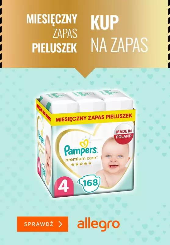  Pampers - gazetka promocyjna Zapas pieluszek Pampers Premium Care z darmową dostawą na Allegro od czwartku 01.02 do czwartku 29.02