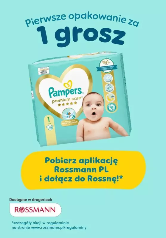  Pampers - gazetka promocyjna Pierwsze opakowanie za 1 grosz! od poniedziałku 01.04 do wtorku 30.04