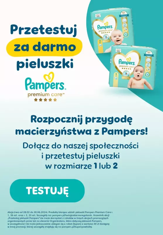  Pampers - gazetka promocyjna Przetestuj za darmo od soboty 01.06 do niedzieli 30.06