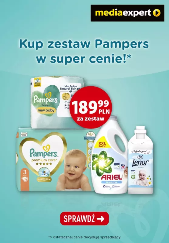  Pampers - gazetka promocyjna Kup zestaw Pampers w super cenie w Media Expert! od poniedziałku 03.06 do niedzieli 30.06