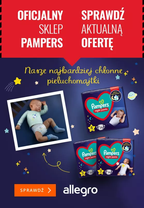  Pampers - gazetka promocyjna Odkryj nasze najbardziej chłonne pieluchomajtki Night Pants od czwartku 01.08 do soboty 31.08