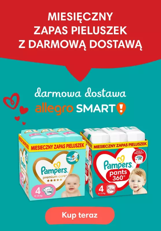  Pampers - gazetka promocyjna Kup zapas pieluszek Pampers Pants na Allegro od czwartku 01.08 do soboty 31.08