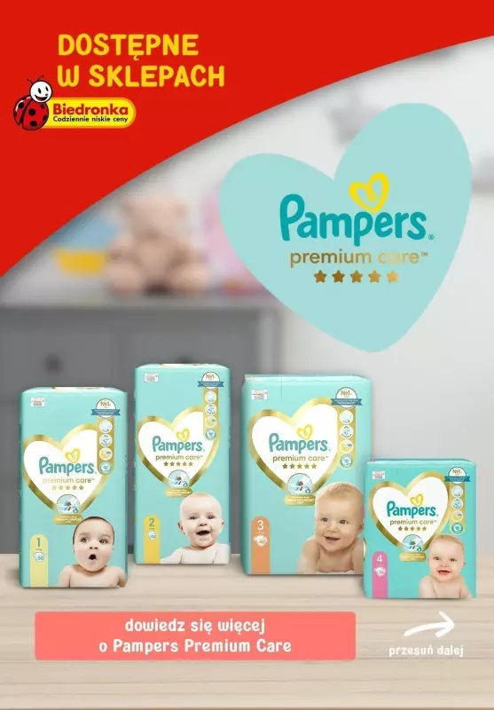  Pampers - gazetka promocyjna Dowiedz się więcej o Pampers Premium Care od czwartku 01.08 do soboty 31.08