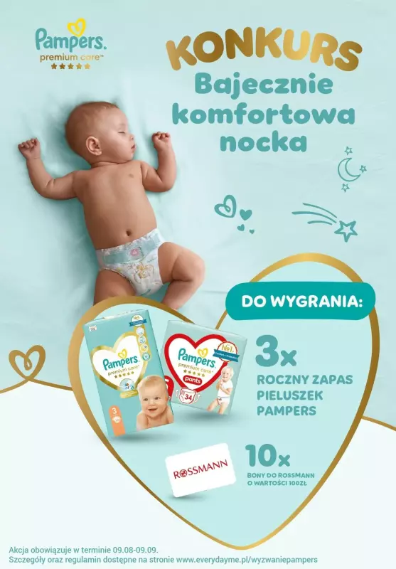  Pampers - gazetka promocyjna Dokończ słowa kołysanki i wygraj roczny zapas pieluszek Pampers! od poniedziałku 12.08 do poniedziałku 09.09