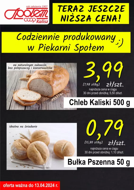 Społem - Blisko i Korzystnie - gazetka promocyjna Plakat promocyjny PSS Kalisz od środy 28.02 do soboty 13.04