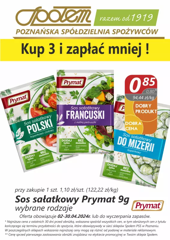 Społem - Blisko i Korzystnie - gazetka promocyjna Plakat promocyjny PSS Poznań od środy 10.04 do wtorku 30.04
