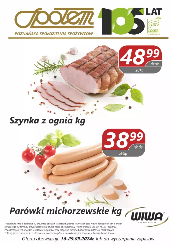 Społem - Blisko i Korzystnie - gazetka promocyjna Plakat promocyjny PSS Poznań od poniedziałku 16.09 do niedzieli 29.09