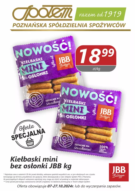 Społem - Blisko i Korzystnie - gazetka promocyjna Plakaty promocyjne PSS Poznań od poniedziałku 07.10 do niedzieli 27.10