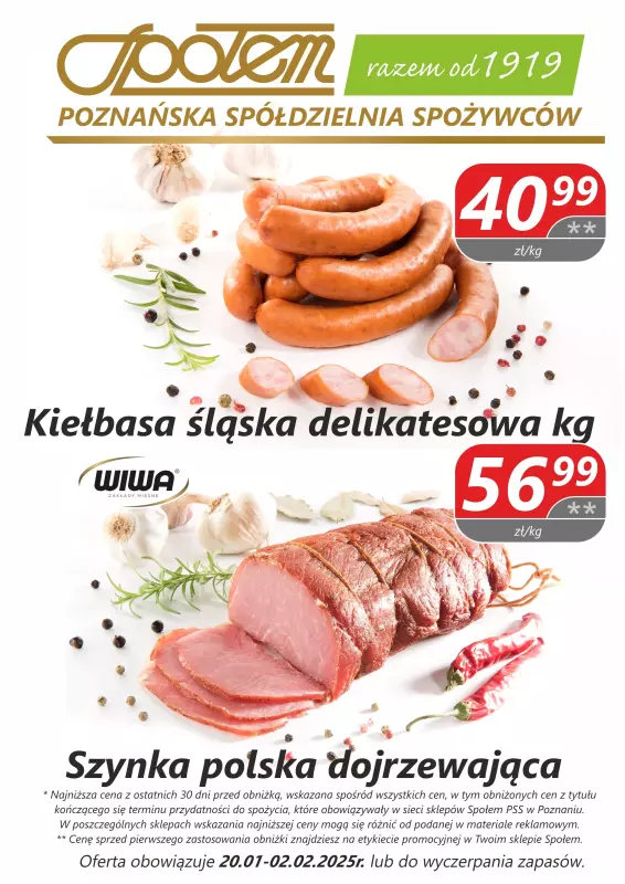 Społem - Blisko i Korzystnie - gazetka promocyjna Plakat promocyjny PSS Poznań od poniedziałku 20.01 do niedzieli 02.02