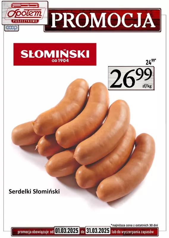 Społem - Blisko i Korzystnie - gazetka promocyjna Plakat promocyjny PSS Puszczykowo od soboty 01.03 do poniedziałku 31.03