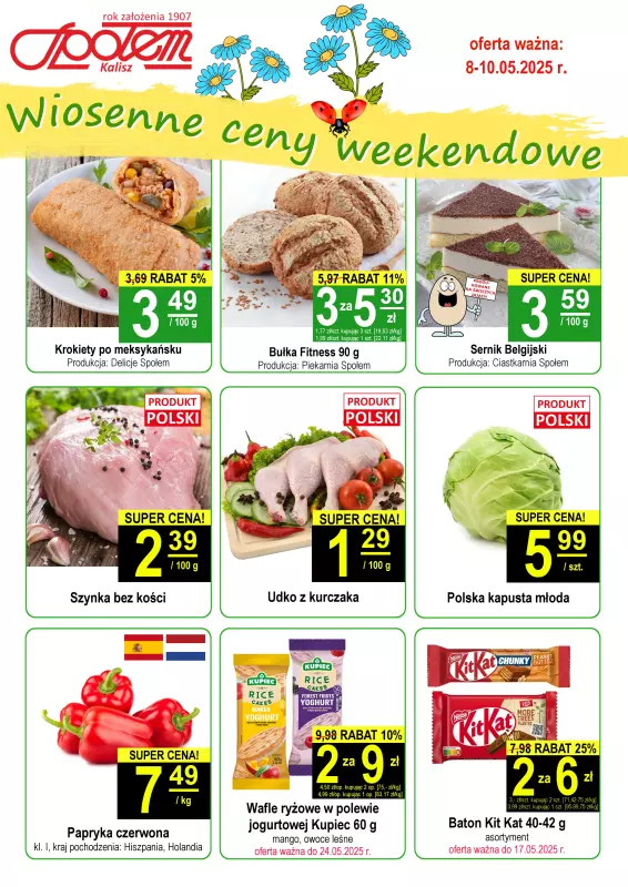 Społem - Blisko i Korzystnie - gazetka promocyjna Plakat promocyjny PSS Kalisz od czwartku 08.05 do soboty 10.05