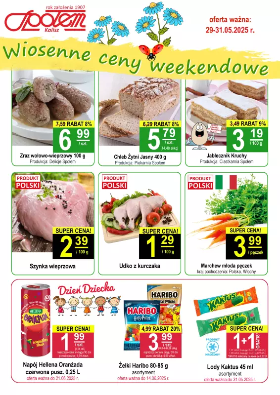Społem - Blisko i Korzystnie - gazetka promocyjna Plakat promocyjny PSS Kalisz od czwartku 29.05 do soboty 31.05