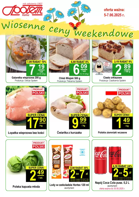 Społem - Blisko i Korzystnie - gazetka promocyjna Plakat promocyjny PSS Kalisz od czwartku 05.06 do soboty 07.06