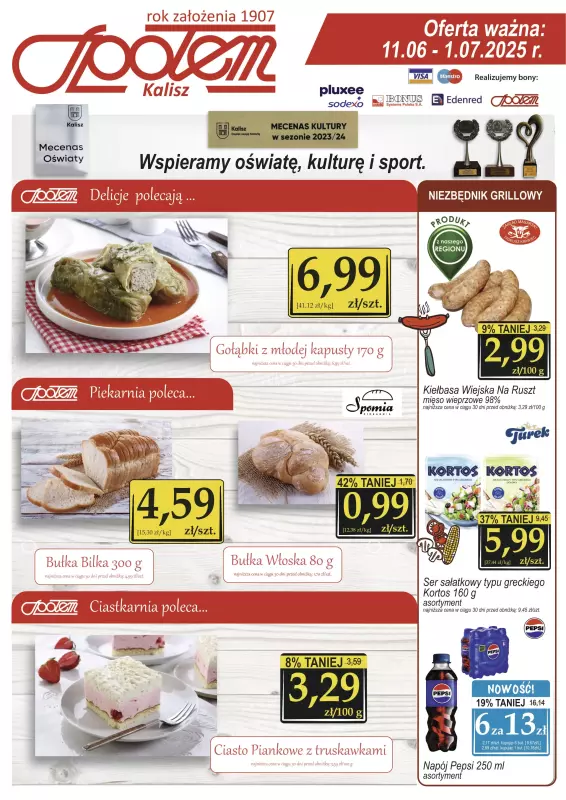 Społem - Blisko i Korzystnie - gazetka promocyjna Gazetka PSS Kalisz od środy 11.06 do wtorku 01.07
