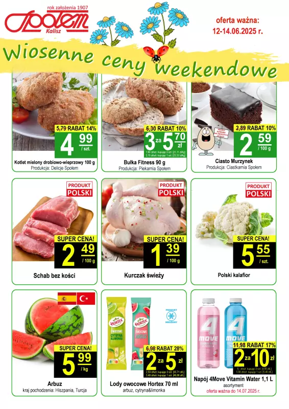 Społem - Blisko i Korzystnie - gazetka promocyjna Plakat promocyjny PSS Kalisz od czwartku 12.06 do soboty 14.06