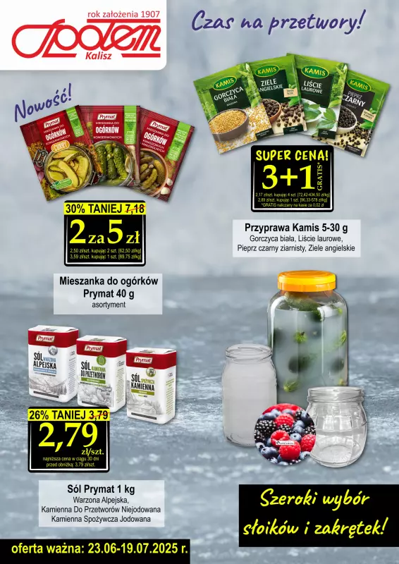 Społem - Blisko i Korzystnie - gazetka promocyjna Plakat promocyjny PSS Kalisz od poniedziałku 23.06 do soboty 19.07