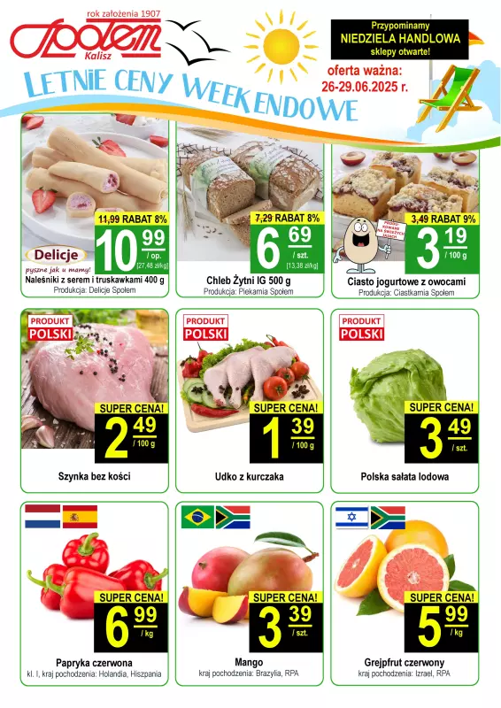 Społem - Blisko i Korzystnie - gazetka promocyjna Plakat promocyjny PSS Kalisz od czwartku 26.06 do niedzieli 29.06