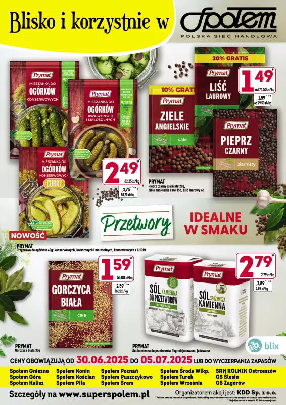 Społem - Blisko i Korzystnie - gazetka promocyjna Plakat promocyjny od poniedziałku 30.06 do soboty 05.07