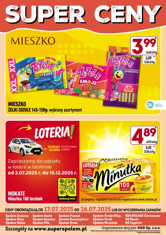 Społem - Blisko i Korzystnie - gazetka promocyjna Super ceny! od czwartku 17.07 do soboty 26.07