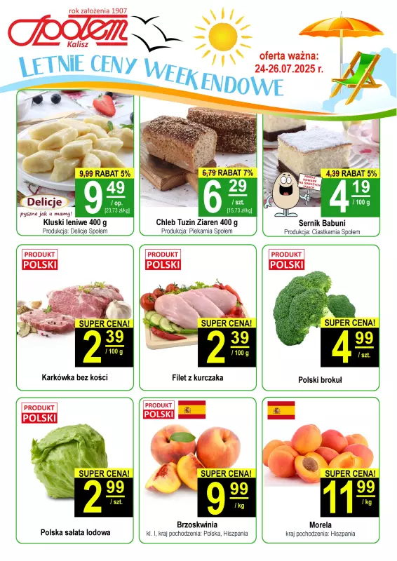 Społem - Blisko i Korzystnie - gazetka promocyjna Plakat promocyjny PSS Kalisz od czwartku 24.07 do soboty 26.07
