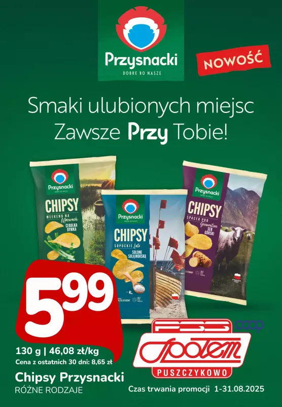 Społem - Blisko i Korzystnie - gazetka promocyjna Plakat promocyjny PSS Puszczykowo od piątku 01.08 do niedzieli 31.08