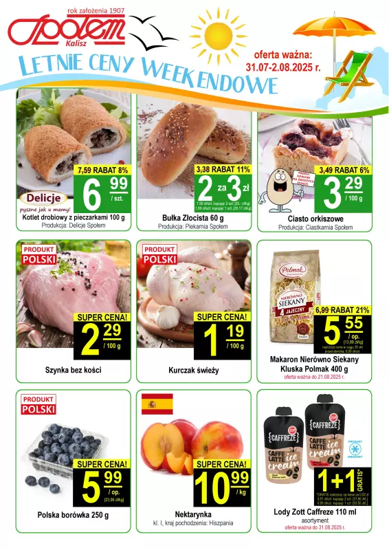 Społem - Blisko i Korzystnie - gazetka promocyjna Plakat promocyjny PSS Kalisz od czwartku 31.07 do soboty 02.08
