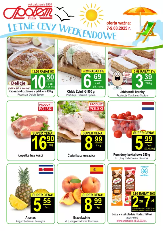 Społem - Blisko i Korzystnie - gazetka promocyjna Plakat promocyjny PSS Kalisz od czwartku 07.08 do soboty 09.08