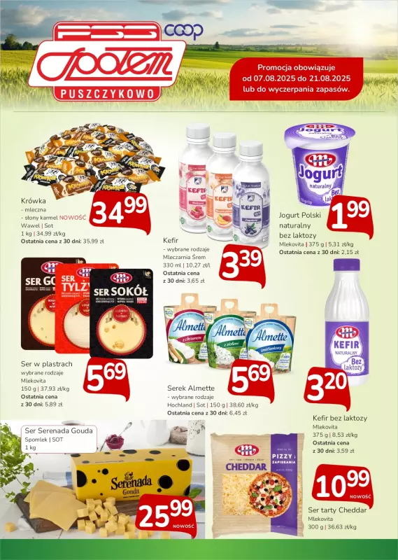 Społem - Blisko i Korzystnie - gazetka promocyjna Gazetka PSS Puszczykowo od czwartku 07.08 do czwartku 21.08