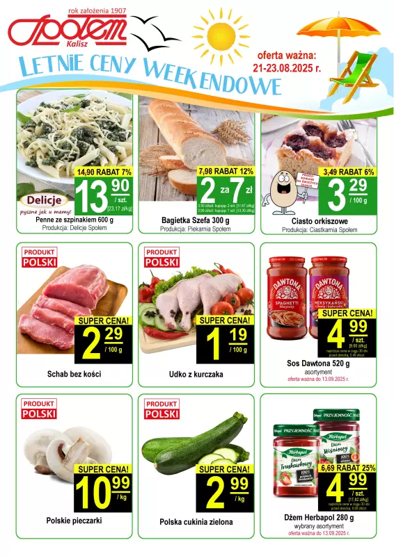 Społem - Blisko i Korzystnie - gazetka promocyjna Plakat promocyjny PSS Kalisz od czwartku 21.08 do soboty 23.08