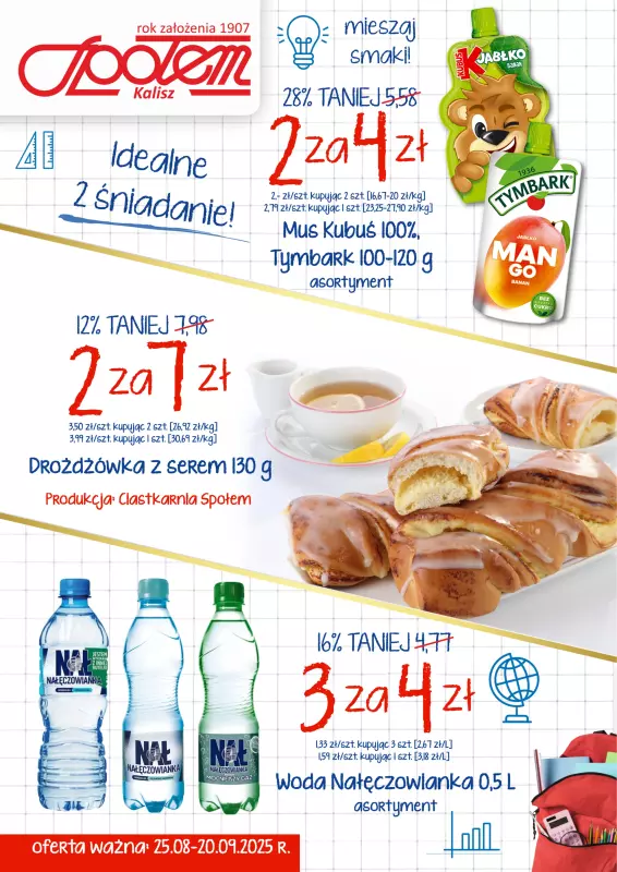 Społem - Blisko i Korzystnie - gazetka promocyjna Plakat promocyjny PSS Kalisz od poniedziałku 25.08 do soboty 20.09
