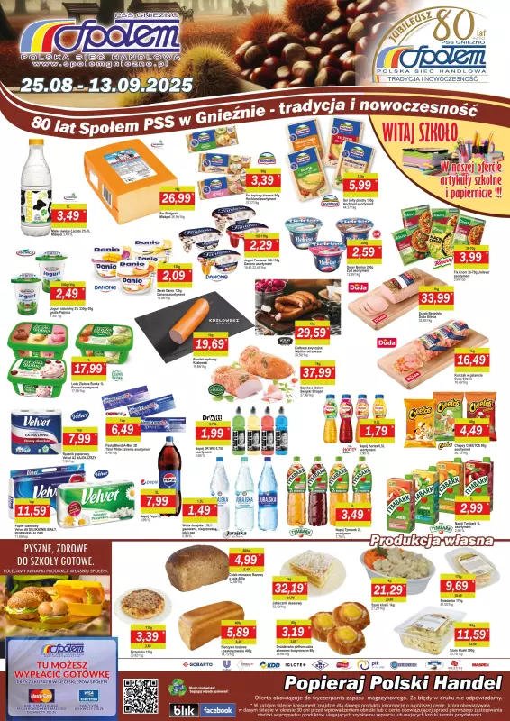 Społem - Blisko i Korzystnie - gazetka promocyjna Plakat promocyjny PSS Gniezno od poniedziałku 25.08 do soboty 13.09