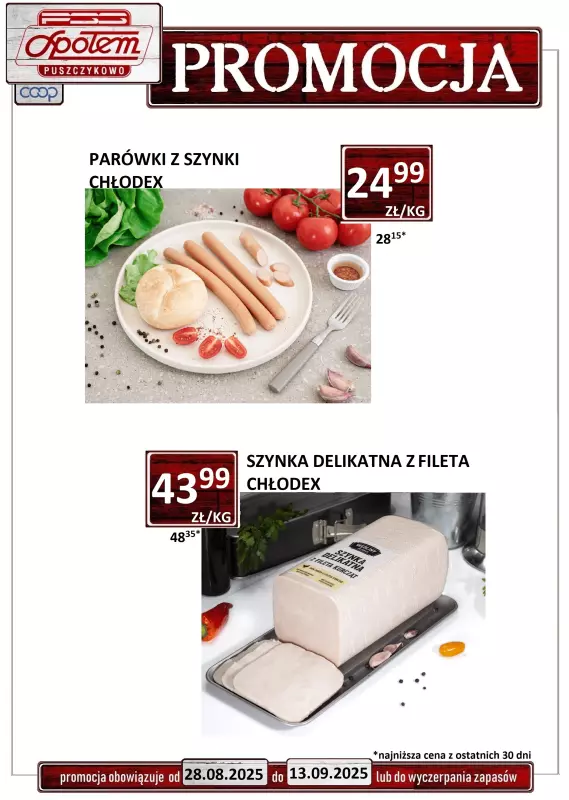 Społem - Blisko i Korzystnie - gazetka promocyjna Plakaty promocyjne PSS Puszczykowo od czwartku 28.08 do soboty 13.09