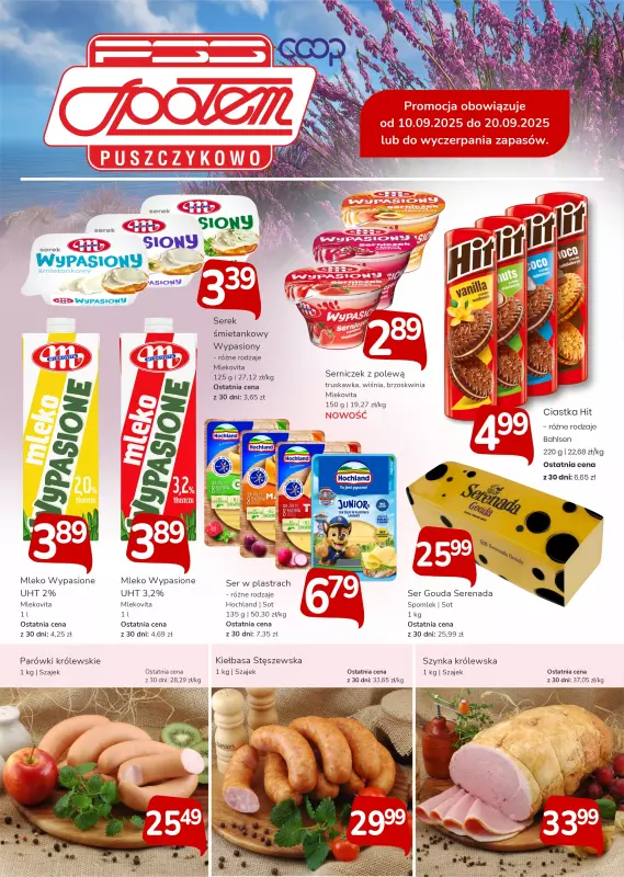 Społem - Blisko i Korzystnie - gazetka promocyjna Plakaty promocyjne PSS Puszczykowo od środy 10.09 do soboty 20.09