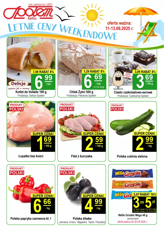 Społem - Blisko i Korzystnie - gazetka promocyjna Plakat promocyjny PSS Kalisz od czwartku 11.09 do soboty 13.09