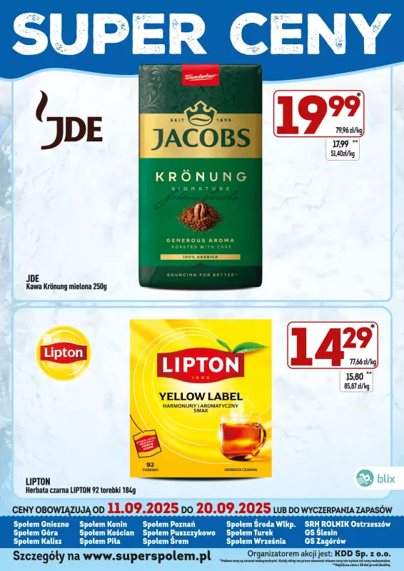 Społem - Blisko i Korzystnie - gazetka promocyjna Super ceny! od czwartku 11.09 do soboty 20.09
