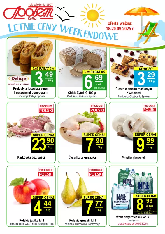 Społem - Blisko i Korzystnie - gazetka promocyjna Plakat promocyjny PSS Kalisz od czwartku 18.09 do soboty 20.09