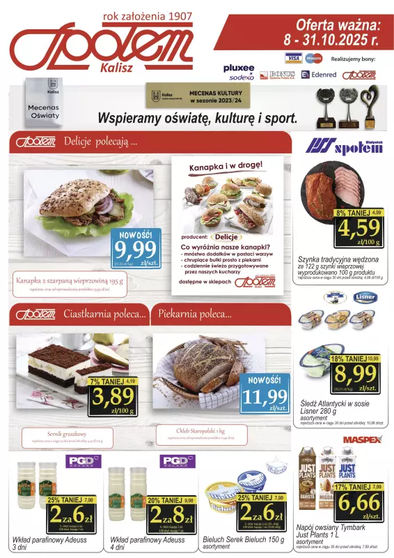 Społem - Blisko i Korzystnie - gazetka promocyjna Gazetka PSS Kalisz od środy 08.10 do piątku 31.10