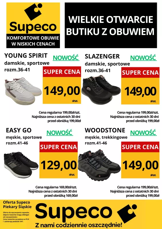 Supeco - gazetka promocyjna BUTIK Z OBUWIEM SUPECO PIEKARY ŚLĄSKIE od czwartku 23.01 do poniedziałku 03.02