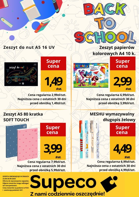 Supeco - gazetka promocyjna Ulotka Szkoła od wtorku 26.08 do wtorku 30.09