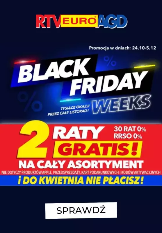 #BLACK FRIDAY - gazetka promocyjna RTV EURO AGD | Black Friday Weeks + GRATIS 2 raty od środy 20.11 do wtorku 26.11