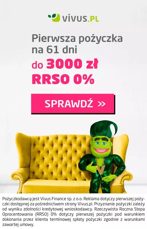 Vivus - gazetka promocyjna Pierwsza pożyczka do 3000zł RRSO 0% od poniedziałku 01.02 do niedzieli 28.02