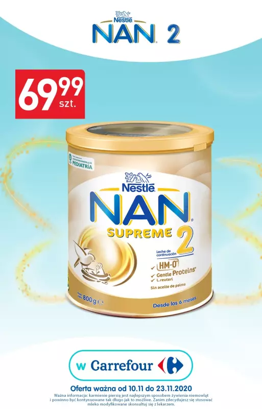 Baby&me Nestle - NAN 2, Gerber, Kaszki, Sinlac, Bobo Frut – Sprawdź oferty - gazetka promocyjna Super ceny na produkty od Nestle i Gerber w Carrefour! od poniedziałku 16.11 do poniedziałku 23.11
