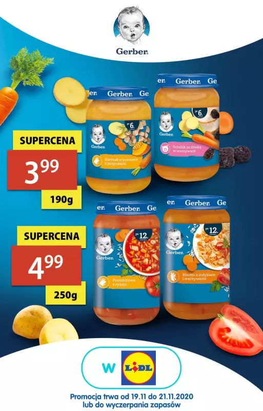 Baby&me Nestle - NAN 2, Gerber, Kaszki, Sinlac, Bobo Frut – Sprawdź oferty - gazetka promocyjna SUPER ceny produktów Gerber w LIDL! od czwartku 19.11 do soboty 21.11