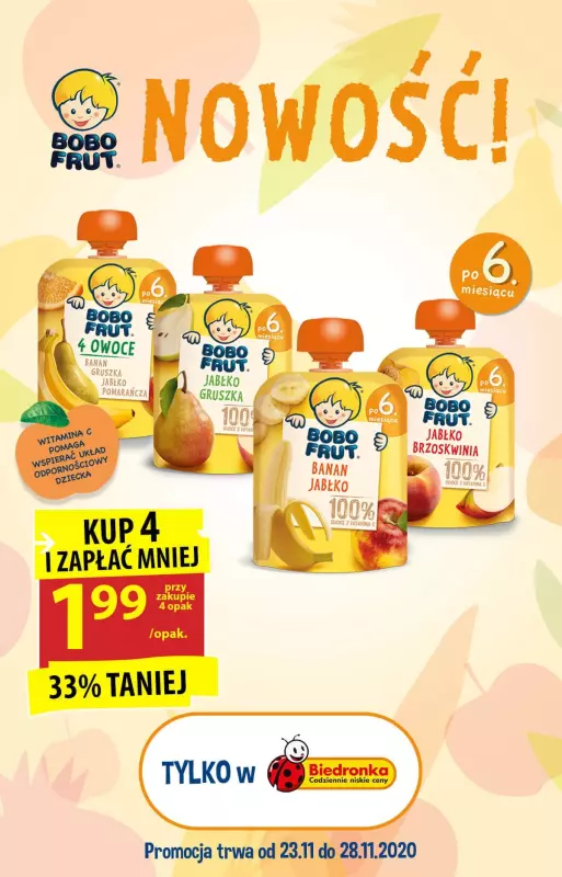 Baby&me Nestle - NAN 2, Gerber, Kaszki, Sinlac, Bobo Frut – Sprawdź oferty - gazetka promocyjna SPRAWDŹ promocje na produkty Gerber i Bobo frut w Biedronce! od poniedziałku 23.11 do soboty 28.11