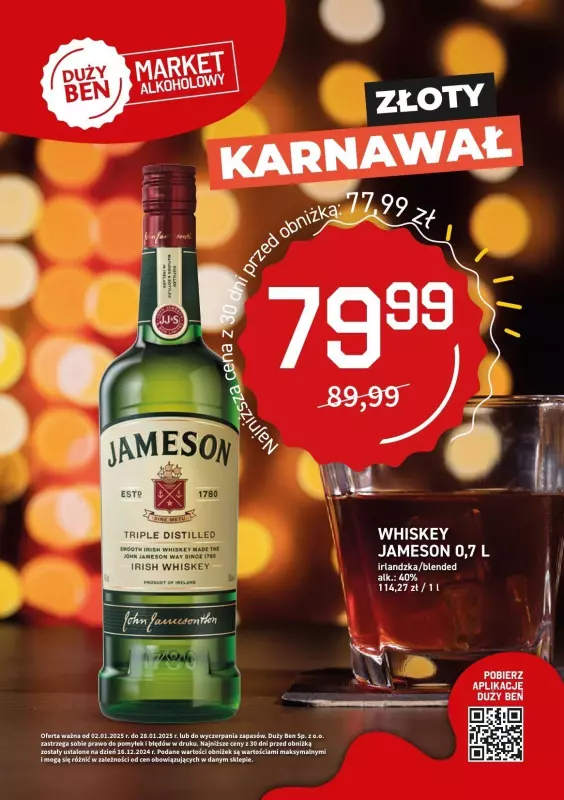 Duży Ben - gazetka promocyjna Złoty karnawał! Oferta whisky od poniedziałku 20.01 do wtorku 28.01