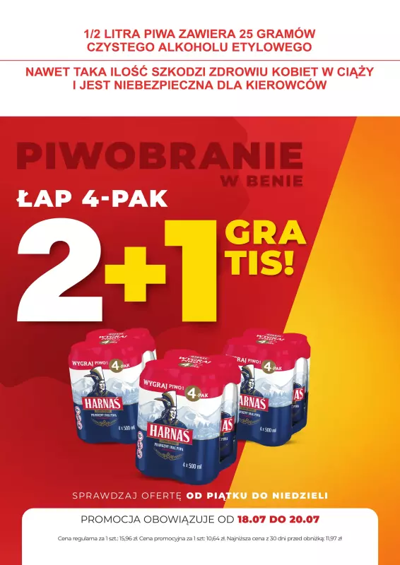 Duży Ben - gazetka promocyjna PIWO 2+1 GRATIS od piątku 18.07 do niedzieli 20.07