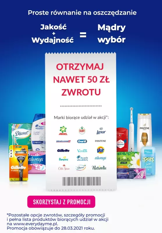 $Kasa wraca - gazetka promocyjna Cashback/Zwrot gotówki do 50 zł! od wtorku 09.02 do niedzieli 28.03