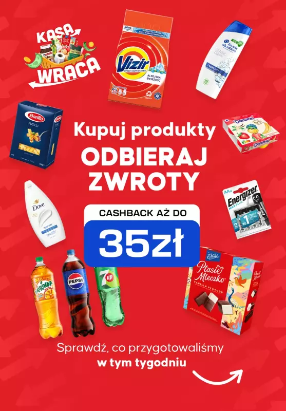 $Kasa wraca - gazetka promocyjna Kupuj produkty i odbieraj zwroty od poniedziałku 25.08 do niedzieli 31.08