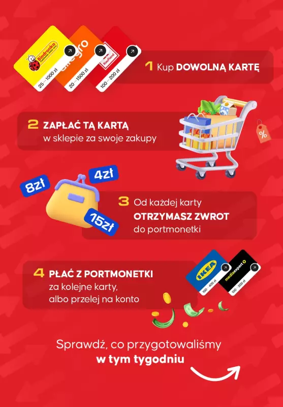 $Kasa wraca - gazetka promocyjna Kupuj karty i odbieraj zwroty! od poniedziałku 25.08 do niedzieli 31.08
